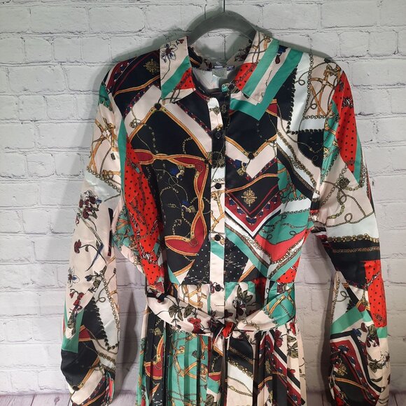 Eien Pleated Geometric Print Collar Midi dress - Picture 6 of 11